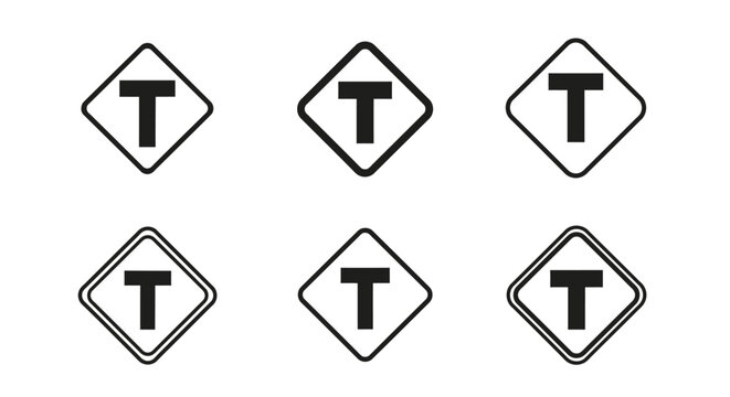 T-Junction Road Sign Icons: Dead End and Intersection Set