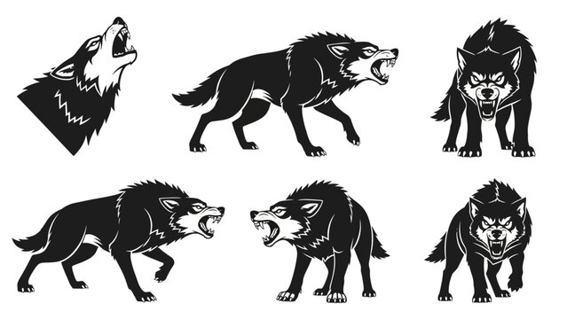 Wolf Pack Silhouette Graphic Elements Set