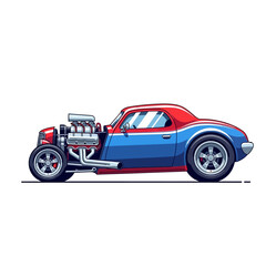 Retro Hot Rod Car Illustration - Vintage American Muscle Vehicle