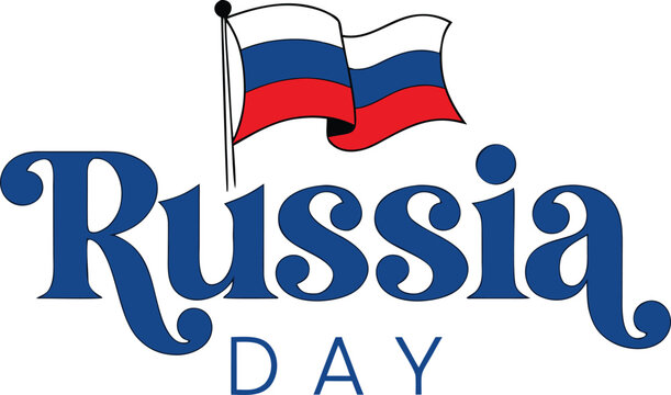 Russia day with russian flag white background blue text