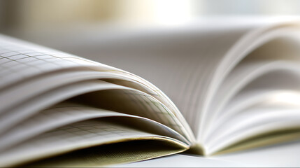 Open Notebook Pages with Grid Lines: Close-Up View of Blank Squared Paper, Ready for Study, Work, or Creative Expression with Shallow Depth of Field