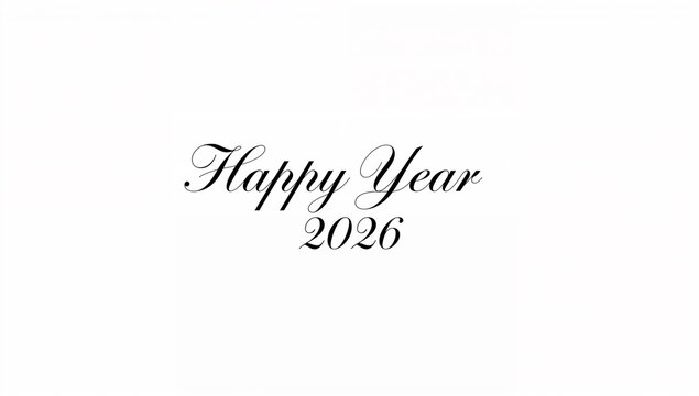 Happy Year 2026 Calligraphy in Elegant Black Cursive on Minimalist White Background