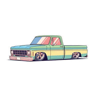 Retro Pickup Truck Lowrider Style, Vintage Vehicle Art