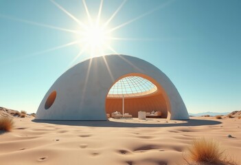 Fototapeta premium Heat-Reflecting Desert Dome Featuring Innovative Skylight Cooling and Natural Ventilation System