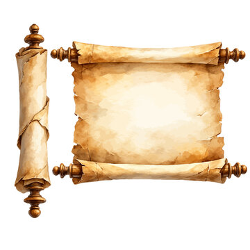 A watercolor vector of a vintage parchment scroll for antique document designs, medieval manuscript themes, and historical message illustrations.