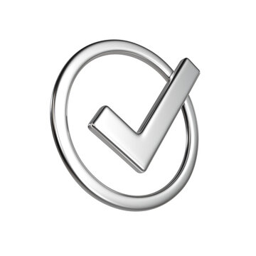 check mark inside circle icon silver 3D render Metallic 