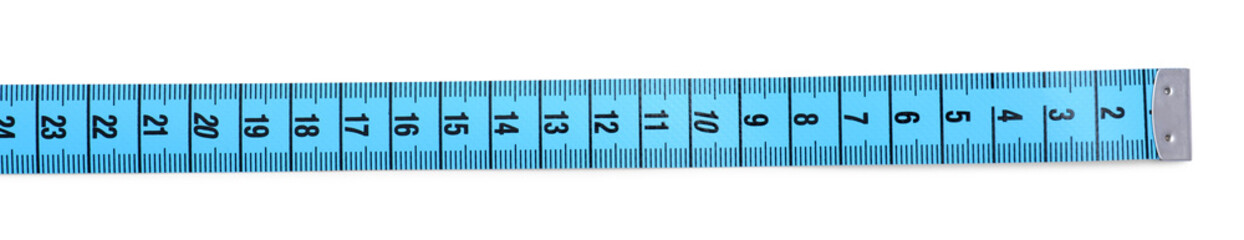 One measuring tape isolated on white, top view