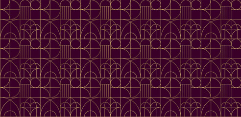 Vintage Art Deco luxury background with gold line art seamless pattern. Golden geometric retro wallpaper and wrapping paper design. © Marina Zlochin