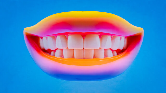 Bouche avec un sourire isol&eacute;esur fond bleu