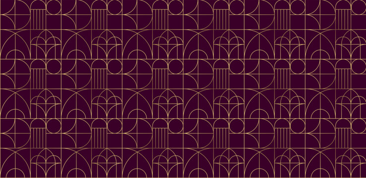Vintage Art Deco luxury background with gold line art seamless pattern. Golden geometric retro wallpaper and wrapping paper design.
