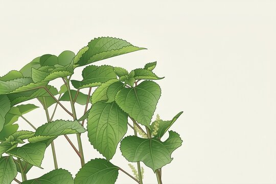 Ramie (Boehmeria nivea) plant vector illustration with copy space / カラムシ（苧麻）の植物ベクターイラスト