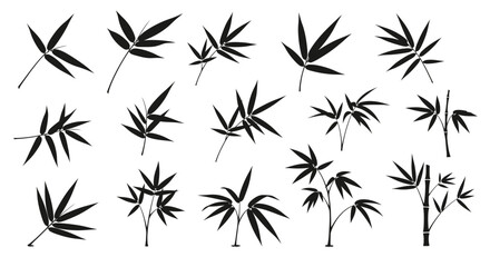 Obraz premium Collection of Black Bamboo Leaves and Stems Silhouette Vector Illustration Design Elements