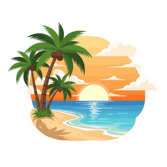 Fototapeta premium Tropical Beach Sunset with Palm Trees and Ocean Waves