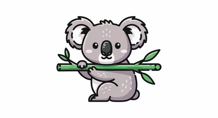 Fototapeta premium A cute illustration of a koala holding a eucalyptus branch in forest