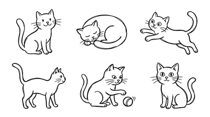 Naklejka premium cat, Hand-drawn outline doodle sketches vector set collection , white background , PNG and SVG isolate