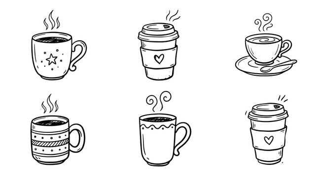 coffee cup, Hand-drawn outline doodle sketches vector set collection , white background , PNG and SVG isolate