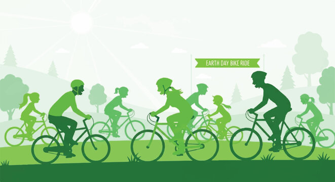 People riding bicycles on a green path outdoors in a group event