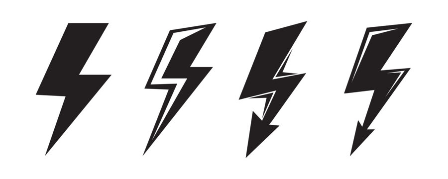 Lightning bolt silhouette icon set. Electric thunder vector collection