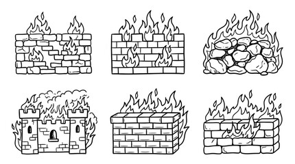 Fototapeta premium firewall wall, Hand-drawn outline doodle sketches vector set collection , white background , PNG and SVG isolate