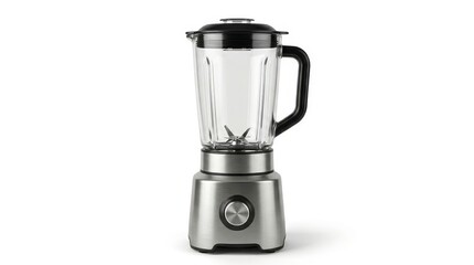Obraz premium A sleek stainless steel blender with a clear glass pitcher on a white background