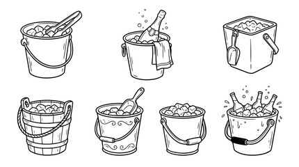 Fototapeta premium ice bucket, Hand-drawn outline doodle sketches vector set collection , white background , PNG and SVG isolate