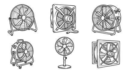 Obraz premium industrial fan, Hand-drawn outline doodle sketches vector set collection , white background , PNG and SVG isolate