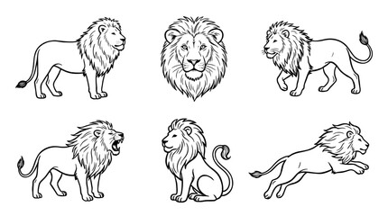 Obraz premium lion, Hand-drawn outline doodle sketches vector set collection , white background , PNG and SVG isolate