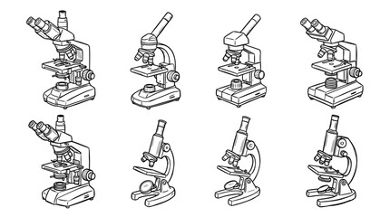 Obraz premium microscope, Hand-drawn outline doodle sketches vector set collection , white background , PNG and SVG isolate