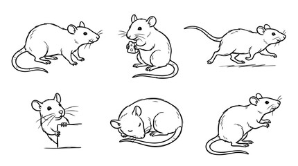 Obraz premium rat, Hand-drawn outline doodle sketches vector set collection , white background , PNG and SVG isolate