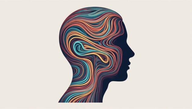 Creative human profile with colorful abstract brain waves design for innovation and psychology concept illustration