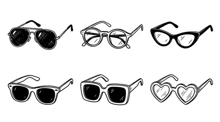 sunglasses, Hand-drawn outline doodle sketches vector set collection , white background , PNG and SVG isolate