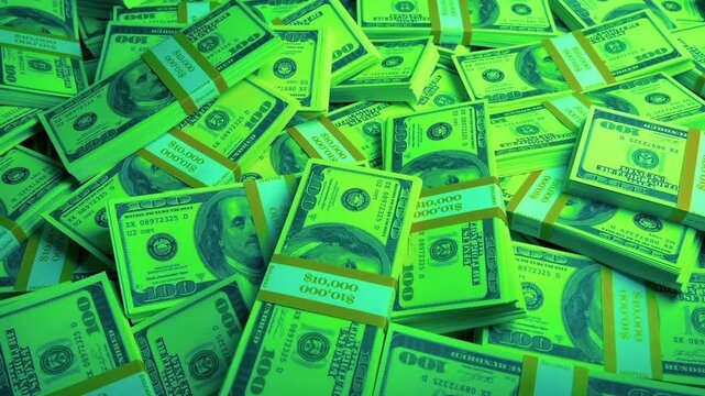 Stacks Of Money In Special Counterfeit Light