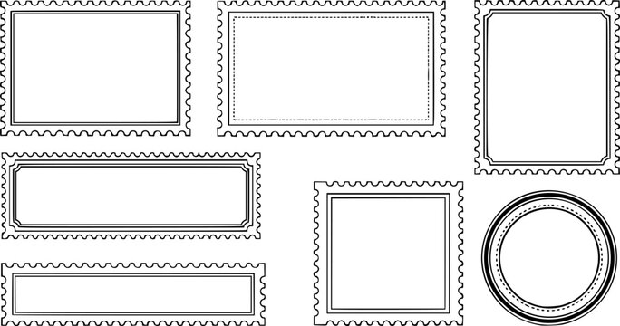 Set Postage stamps template. Blank frame of postal stamp for mail envelope. Vector illustration EPS10.
