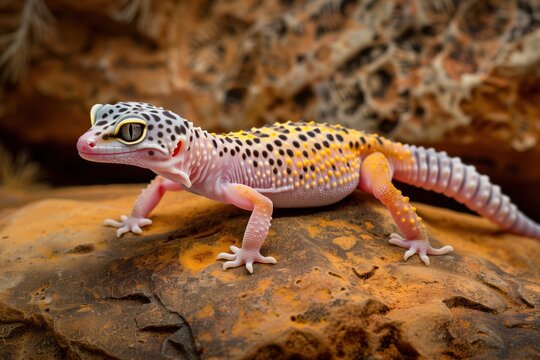 Colorful leopard gecko on rock