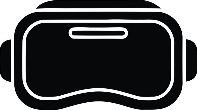And white icon of virtual reality VR headset on white goggles technology