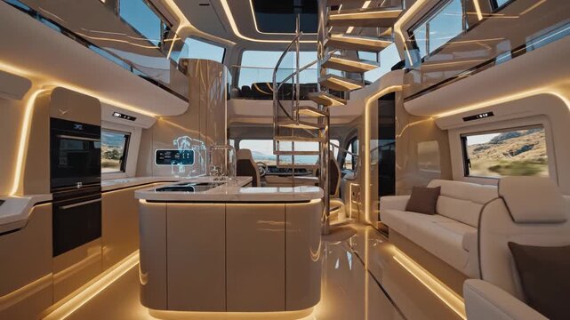 Luxurious Yacht Interior with Modern Lounge and Panoramic Windows