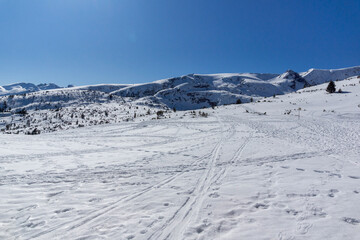 Obraz premium Winter view of Rila Mountain near The Seven Rila Lakes, Bulgaria