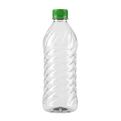 Clear plastic water bottle with green cap and ribbed texture for grip