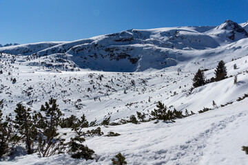 Fototapeta premium Winter view of Rila Mountain near The Seven Rila Lakes, Bulgaria