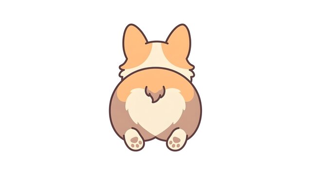 Cute kawaii corgi butt with heart pattern and tiny paws, adorable dog sploot sticker illustration
