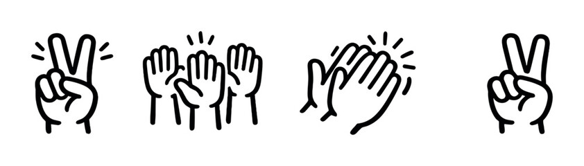 Obraz premium Hands icons showing applause and victory in a row on dark background