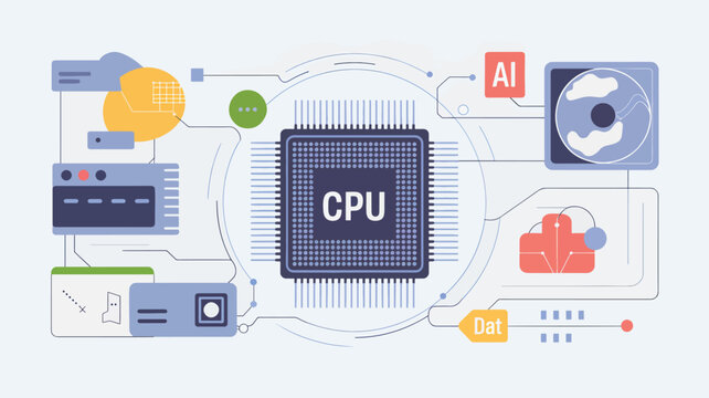 Central processing unit with connected data and an AI computer chip microprocessor