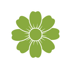Fototapeta premium Green flower icon with rounded petals and white lines simple floral symbol