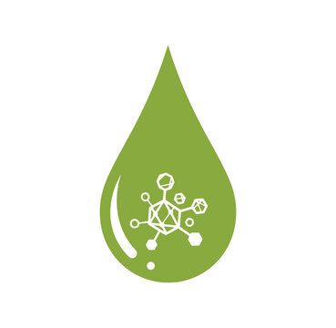 Green drop icon with molecular structure symbol for chemistry or biology concept