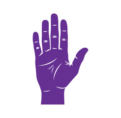 Obraz premium Purple hand with four fingers raised and thumb out to the side