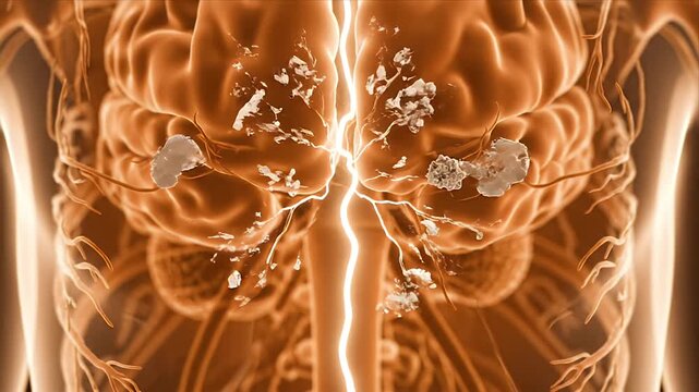 Detailed 3D CGI Animation of the Human Brain and Nervous System with Focus on Pineal Gland Activity and Neurotransmitter Release in an Educational Medical Visualization on a Dark Background