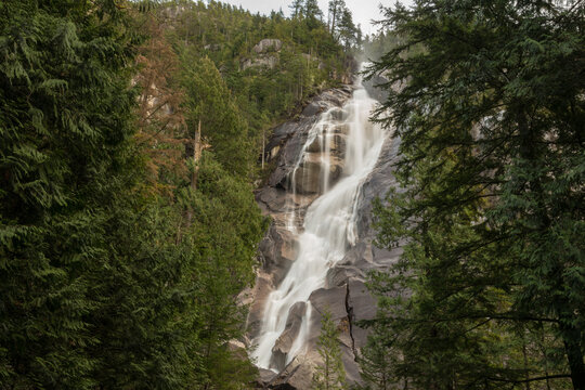 Canada, BC, Squamish.  Waterfall in Shannon Falls Provincial Park.