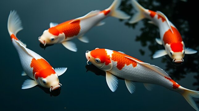 Beautiful Koi Fish Swimming in Dark Water