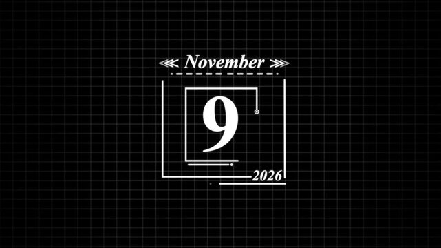 November 9th date display with grid background calendar. Highlighting date Very important date on the calendar.