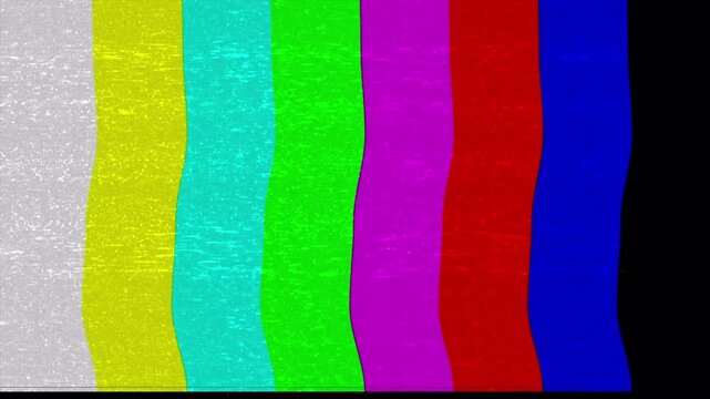 Retro TV Screen with Static and Color Bars, No Signal Broadcast Interruption.